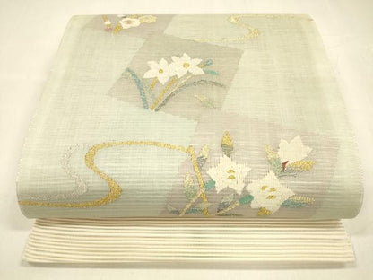 平和屋着物＊夏物 絽綴れ 八寸名古屋帯 流水草花文 金銀糸 正絹 逸品 DABA0379cm