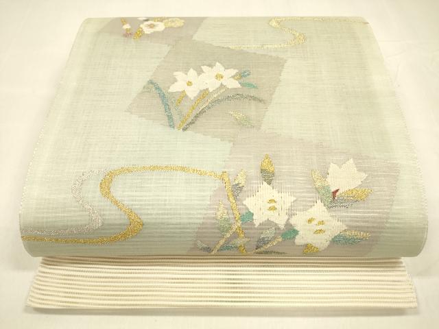 平和屋着物＊夏物 絽綴れ 八寸名古屋帯 流水草花文 金銀糸 正絹 逸品 DABA0379cm