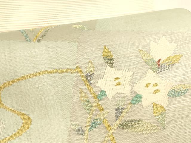 平和屋着物＊夏物 絽綴れ 八寸名古屋帯 流水草花文 金銀糸 正絹 逸品 DABA0379cm