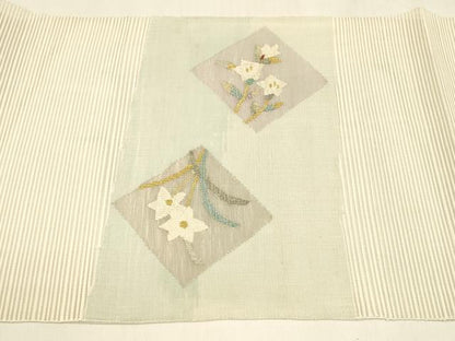 平和屋着物＊夏物 絽綴れ 八寸名古屋帯 流水草花文 金銀糸 正絹 逸品 DABA0379cm