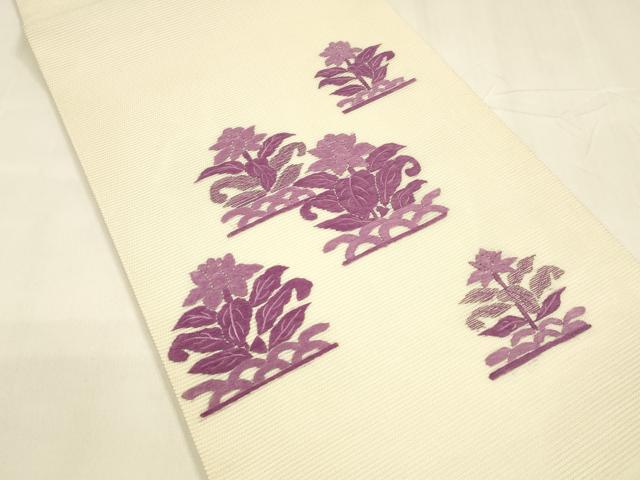 平和屋着物＊夏物 太鼓柄袋帯 総刺繍 名物裂 草花文 銀糸 正絹 逸品 DABA0380cm
