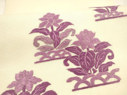 平和屋着物＊夏物 太鼓柄袋帯 総刺繍 名物裂 草花文 銀糸 正絹 逸品 DABA0380cm