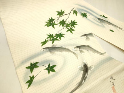 平和屋着物＊夏物 絽塩瀬 九寸名古屋帯 手描き 竜田川 魚 金彩 正絹 逸品 DABA0384cm