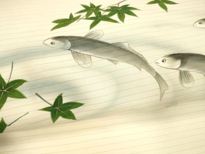 平和屋着物＊夏物 絽塩瀬 九寸名古屋帯 手描き 竜田川 魚 金彩 正絹 逸品 DABA0384cm