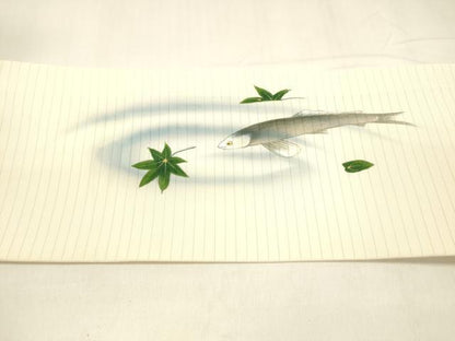 平和屋着物＊夏物 絽塩瀬 九寸名古屋帯 手描き 竜田川 魚 金彩 正絹 逸品 DABA0384cm