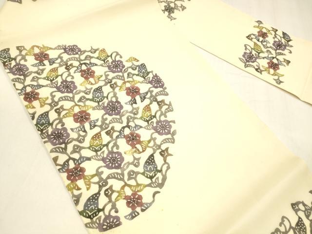 平和屋着物＊夏物 九寸名古屋帯 天然繭絹芭蕉布 紅型染 草花文 証紙付き 正絹 逸品 DABA0385cm