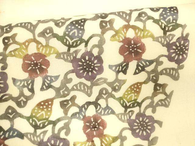 平和屋着物＊夏物 九寸名古屋帯 天然繭絹芭蕉布 紅型染 草花文 証紙付き 正絹 逸品 DABA0385cm