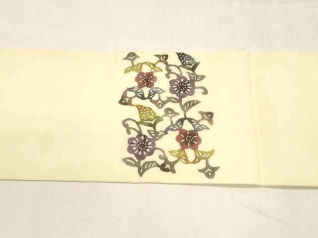平和屋着物＊夏物 九寸名古屋帯 天然繭絹芭蕉布 紅型染 草花文 証紙付き 正絹 逸品 DABA0385cm