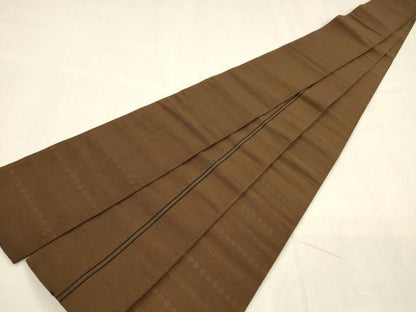 平和屋着物●男性　本場筑前博多織　角帯　横段文　焦茶色　正絹　逸品　DABA0389cm