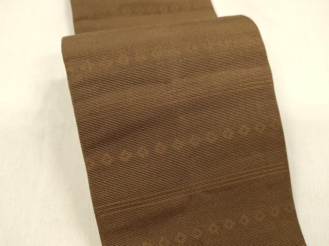 平和屋着物●男性　本場筑前博多織　角帯　横段文　焦茶色　正絹　逸品　DABA0389cm
