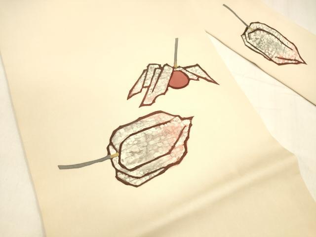 平和屋着物●塩瀬　九寸名古屋帯　ろうけつ染め　作家物　成り物　金糸　正絹　逸品　DABA0436cm