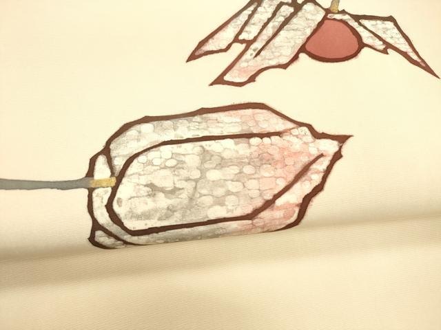平和屋着物●塩瀬　九寸名古屋帯　ろうけつ染め　作家物　成り物　金糸　正絹　逸品　DABA0436cm