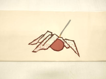 平和屋着物●塩瀬　九寸名古屋帯　ろうけつ染め　作家物　成り物　金糸　正絹　逸品　DABA0436cm
