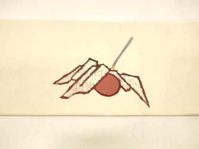 平和屋着物●塩瀬　九寸名古屋帯　ろうけつ染め　作家物　成り物　金糸　正絹　逸品　DABA0436cm