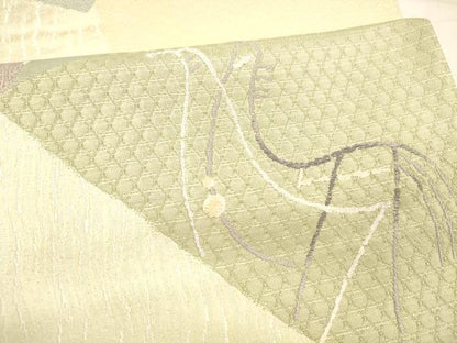 平和屋着物●六通柄袋帯　唐織　抽象動物文　銀糸　正絹　逸品　DABA0440cm