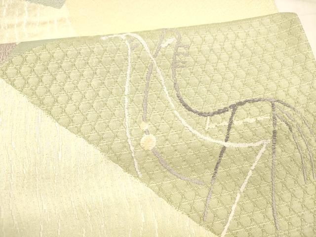 平和屋着物●六通柄袋帯　唐織　抽象動物文　銀糸　正絹　逸品　DABA0440cm
