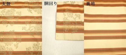 平和屋着物●九寸名古屋帯　草花間道　正絹　逸品　DABA0449cm