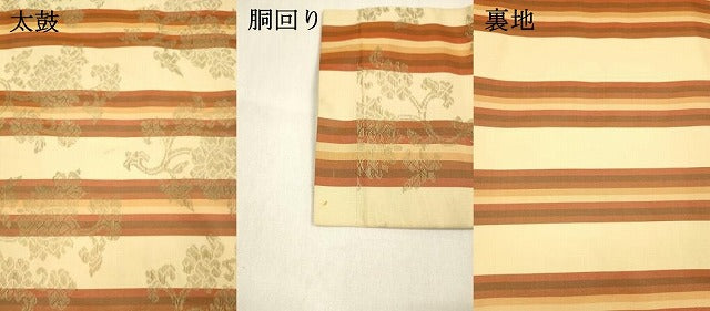 平和屋着物●九寸名古屋帯　草花間道　正絹　逸品　DABA0449cm