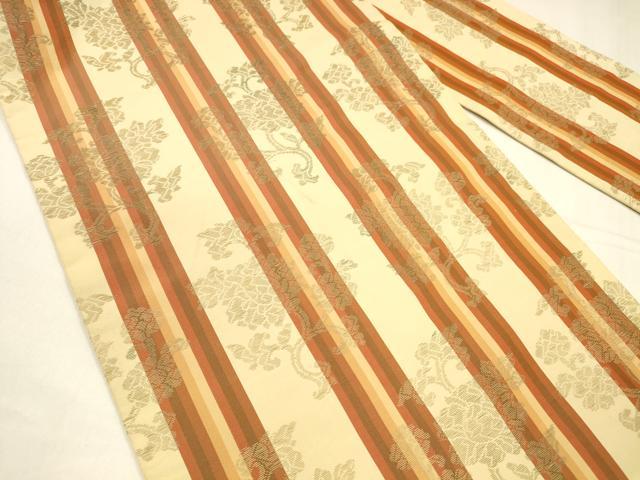 平和屋着物●九寸名古屋帯　草花間道　正絹　逸品　DABA0449cm