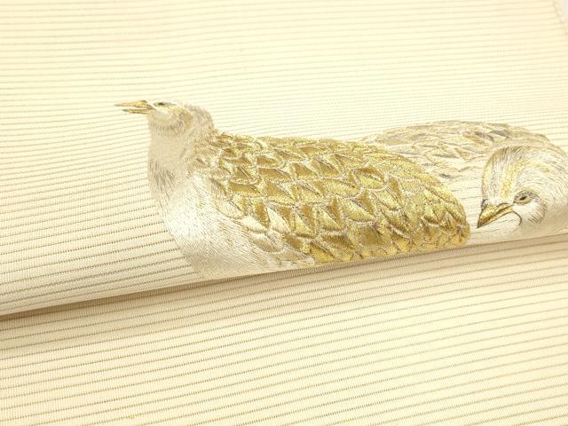 平和屋着物＊夏物 爪掻き本綴れ 石川綴れ 太鼓柄袋帯 総手刺繍 群鶉 金銀糸 共箱付き 正絹 逸品 DABA0454cm