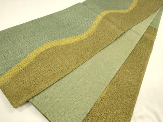 平和屋着物▽スリーシーズン 春夏秋 六通柄袋帯 すくい織 抽象文様 金糸 正絹 逸品 DABA0457cm