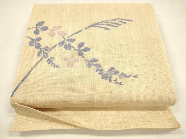 平和屋着物＊夏物 八寸名古屋帯 草葉文 麻 逸品 DABA0458cm