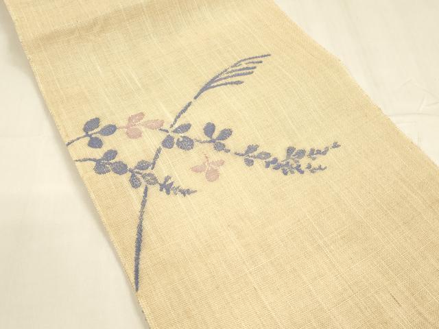 平和屋着物＊夏物 八寸名古屋帯 草葉文 麻 逸品 DABA0458cm
