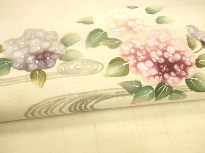 平和屋着物＊夏物 九寸名古屋帯 手描き 流水紫陽花 麻 逸品 DABA0460cm