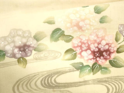 平和屋着物＊夏物 九寸名古屋帯 手描き 流水紫陽花 麻 逸品 DABA0460cm