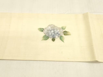平和屋着物＊夏物 九寸名古屋帯 手描き 流水紫陽花 麻 逸品 DABA0460cm