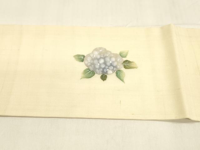 平和屋着物＊夏物 九寸名古屋帯 手描き 流水紫陽花 麻 逸品 DABA0460cm