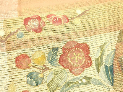 平和屋着物＊夏物 太鼓柄袋帯 枝花立波文 金彩 正絹 逸品 DABA0462cm