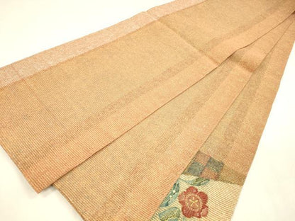 平和屋着物＊夏物 太鼓柄袋帯 枝花立波文 金彩 正絹 逸品 DABA0462cm