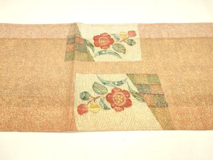 平和屋着物＊夏物 太鼓柄袋帯 枝花立波文 金彩 正絹 逸品 DABA0462cm