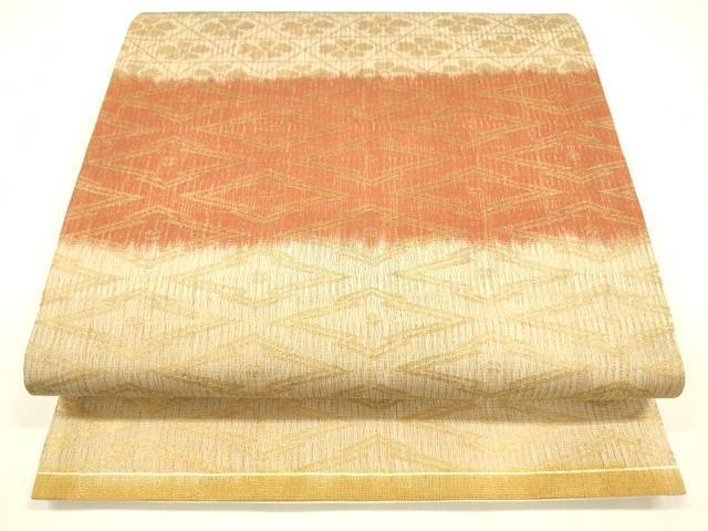 平和屋着物＊夏物 六通柄袋帯 花菱文 金糸 正絹 逸品 DABA0463cm