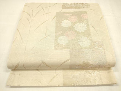 平和屋着物＊夏物 六通柄袋帯 草花文 金糸 正絹 逸品 DABA0464cm