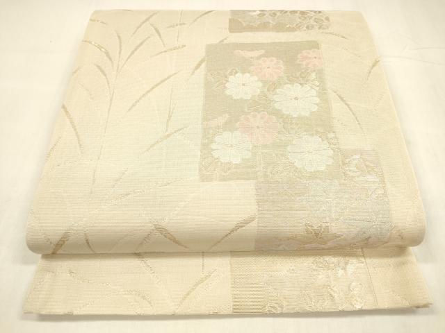 平和屋着物＊夏物 六通柄袋帯 草花文 金糸 正絹 逸品 DABA0464cm