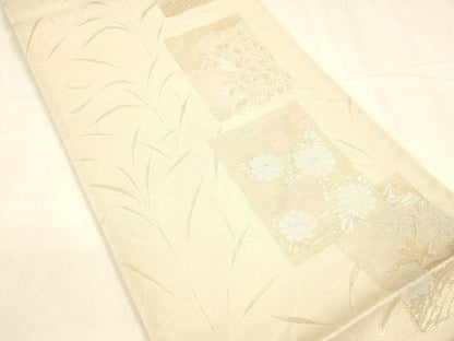 平和屋着物＊夏物 六通柄袋帯 草花文 金糸 正絹 逸品 DABA0464cm
