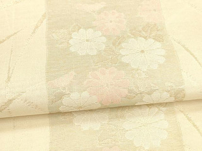 平和屋着物＊夏物 六通柄袋帯 草花文 金糸 正絹 逸品 DABA0464cm