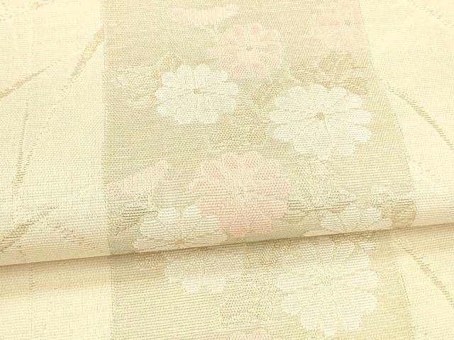 平和屋着物＊夏物 六通柄袋帯 草花文 金糸 正絹 逸品 DABA0464cm