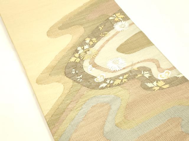 平和屋着物＊夏物 太鼓柄袋帯 流水草花文 金銀糸 正絹 逸品 DABA0465cm