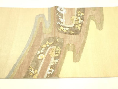 平和屋着物＊夏物 太鼓柄袋帯 流水草花文 金銀糸 正絹 逸品 DABA0465cm