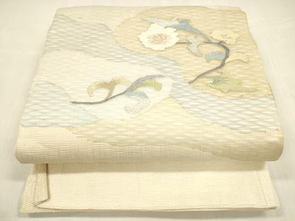 平和屋着物＊夏物 太鼓柄袋帯 枝花文 銀糸 正絹 逸品 DABA0467cm