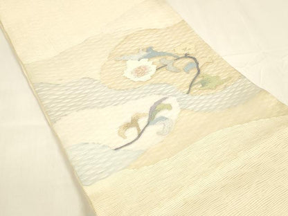 平和屋着物＊夏物 太鼓柄袋帯 枝花文 銀糸 正絹 逸品 DABA0467cm