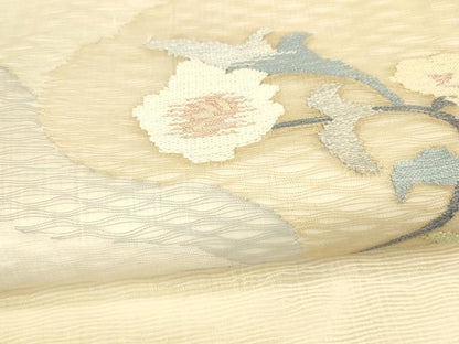 平和屋着物＊夏物 太鼓柄袋帯 枝花文 銀糸 正絹 逸品 DABA0467cm