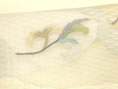 平和屋着物＊夏物 太鼓柄袋帯 枝花文 銀糸 正絹 逸品 DABA0467cm