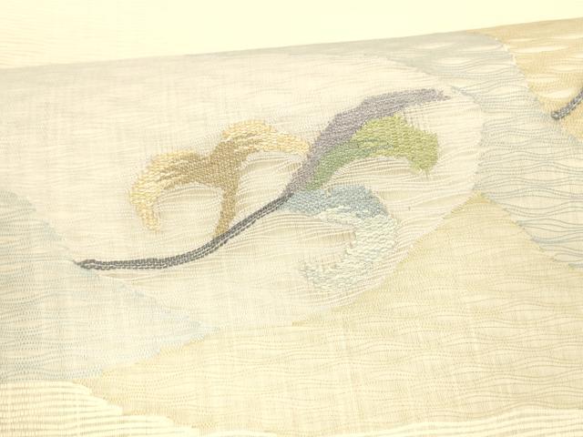 平和屋着物＊夏物 太鼓柄袋帯 枝花文 銀糸 正絹 逸品 DABA0467cm