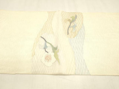 平和屋着物＊夏物 太鼓柄袋帯 枝花文 銀糸 正絹 逸品 DABA0467cm
