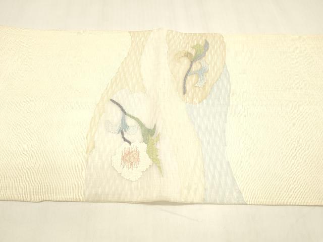平和屋着物＊夏物 太鼓柄袋帯 枝花文 銀糸 正絹 逸品 DABA0467cm