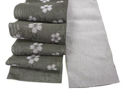 平和屋着物＊夏物 半幅帯 枝桜 黒地 DABA0468cm